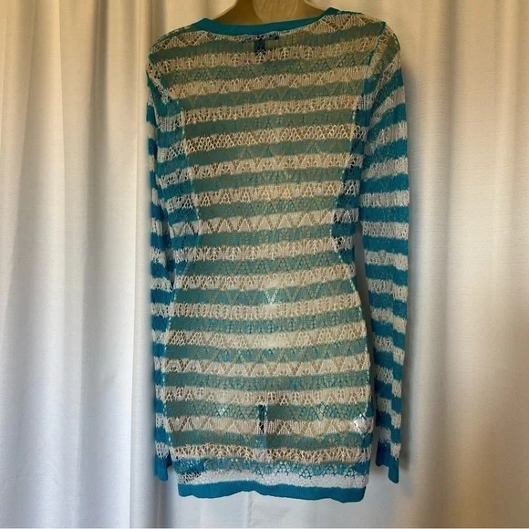 Tommy Bahama Womens Linen Turquoise Blue White Striped Swim Coverup Dress SZ M - Picture 9 of 10